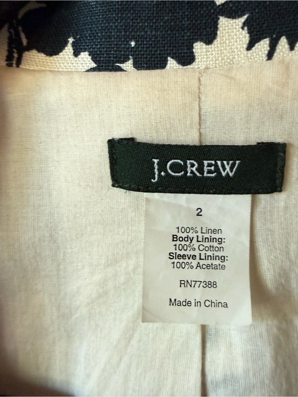 J. Crew Cream and Black Floral Print Linen Jacket - Picture 3 of 7
